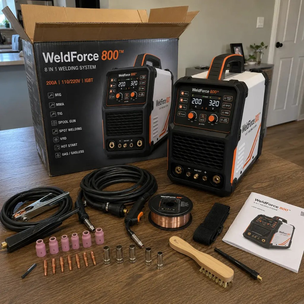 WeldForce 800 collegata a una presa standard in garage